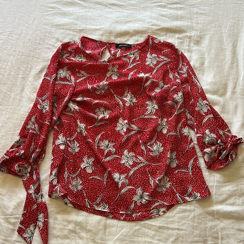 Nine West Tie Sleeve 3/4 Blouse